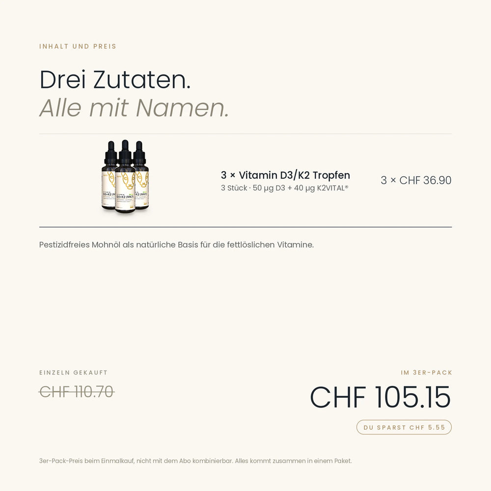 3x Vitamin D3/K2Vital MK7 Tropfen mit BIO Mohnöl