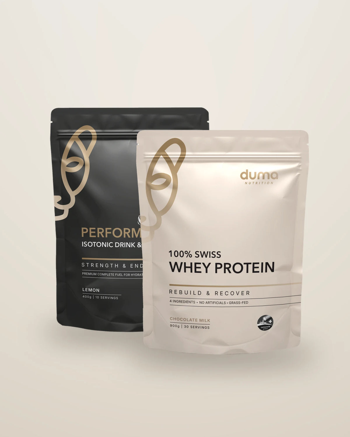 Duma Performance und Swiss Whey im Mono-Kunststoff-Beutel